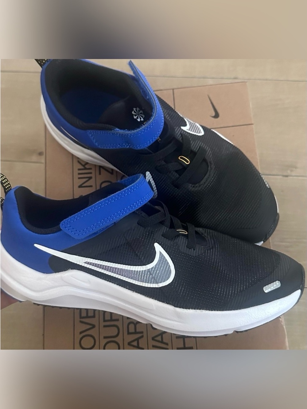 Nike Kids Black, Blue & White Athletic Sneakers with Hook-and-Loop Strap